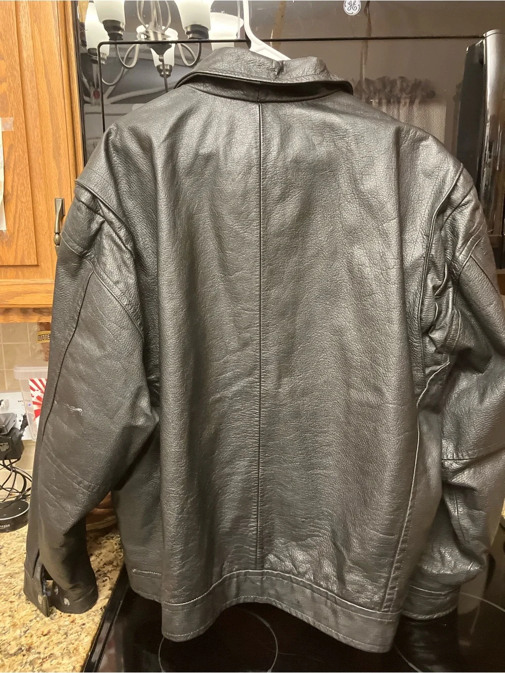 Men's Black Leather Bomber Jacket by
